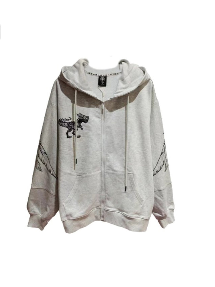 TCH Rhinestone Wings Sleeve Oversized Hoodie Jacket
