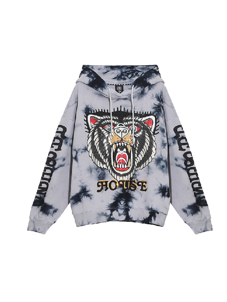 TCH Tiger Graphics Rhinestone Tie Dye Hoodie
