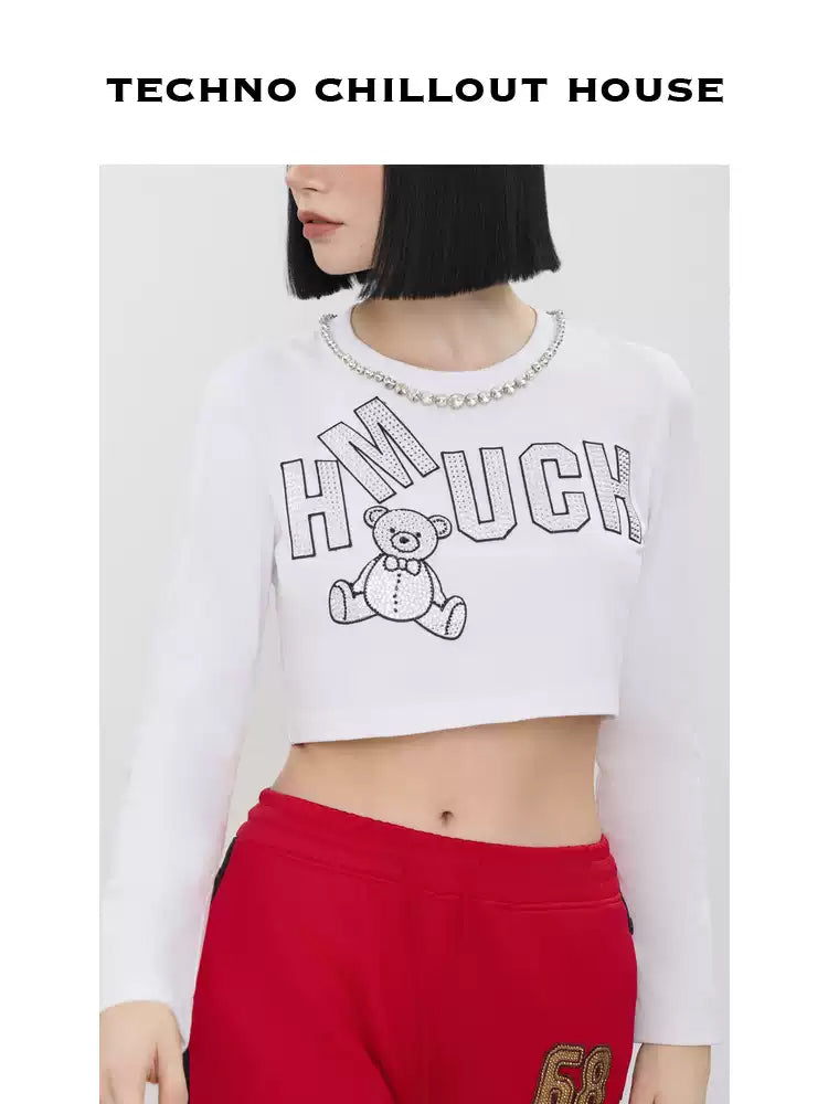 TCH Graphic Rhinestone Chain Crew Neck Crop Top