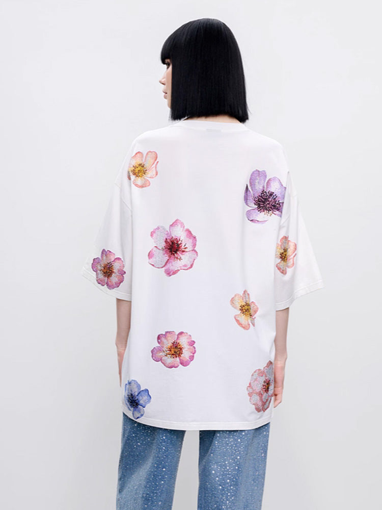 TCH Rhinestone Floral & Dragon Oversized T-Shirt