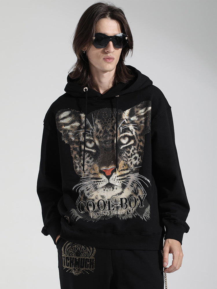 TCH Cheetah Graphic Rhinestone Black Hoodie