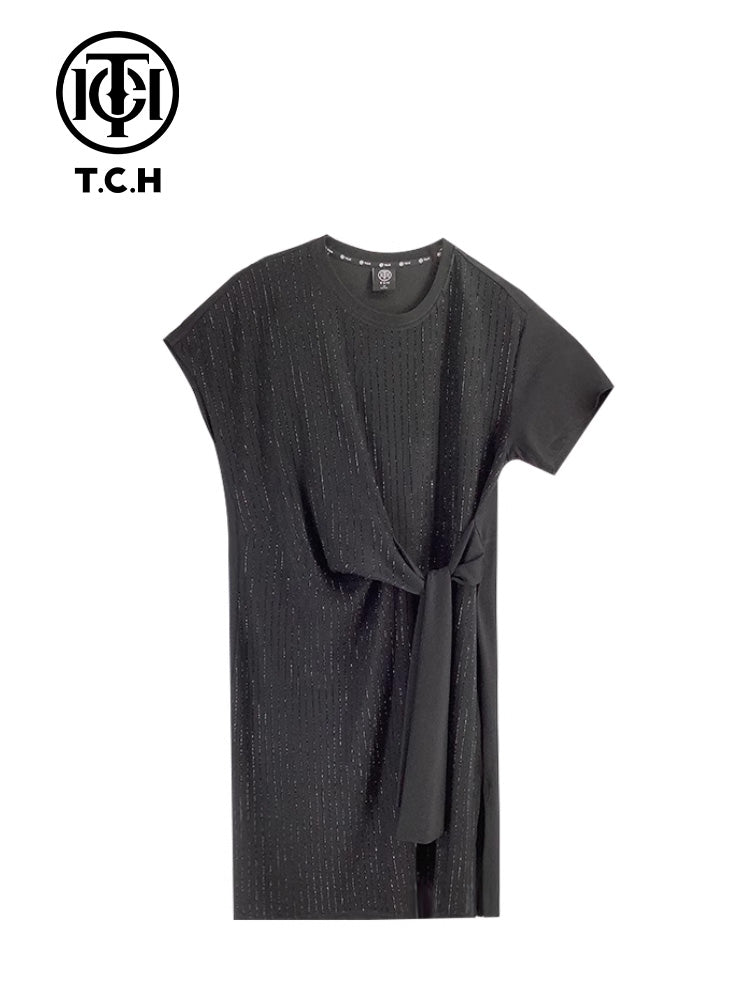 TCH Striple Rhinestone Bling Tie Front Long Dress