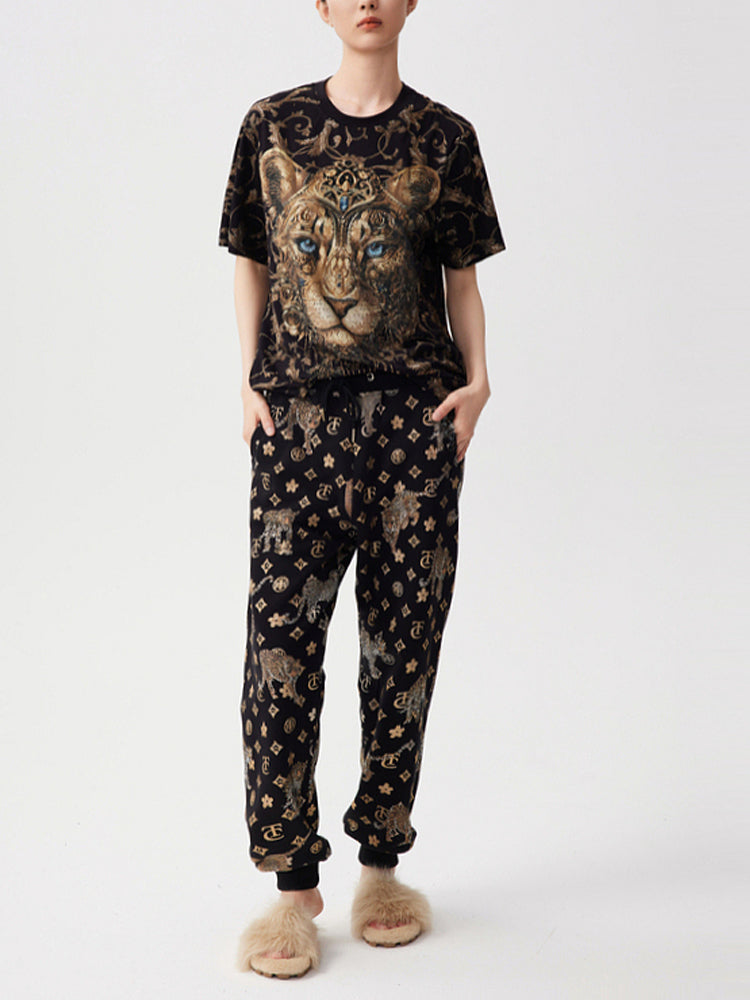 TCH Rhinestone Lion Mane Fashion 2 Pcs Tee & Long Pants