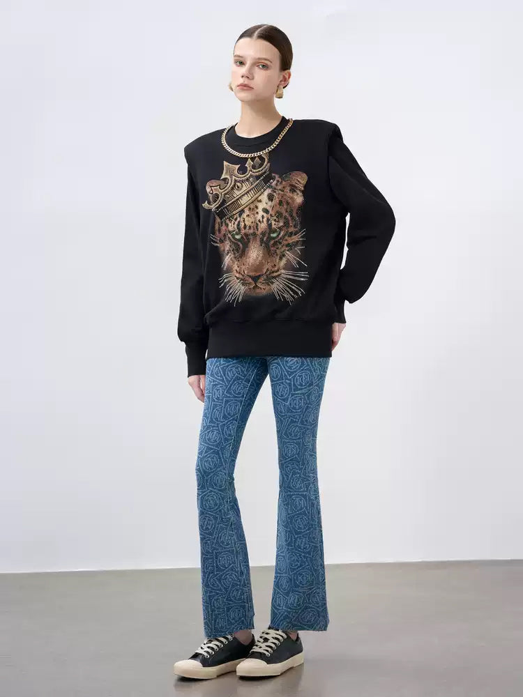 TCH Chain Rhinestone Black Leopard Sweatshirt