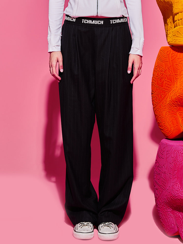 TCH Letter Elastic Waist Wide Leg Stripe Pants