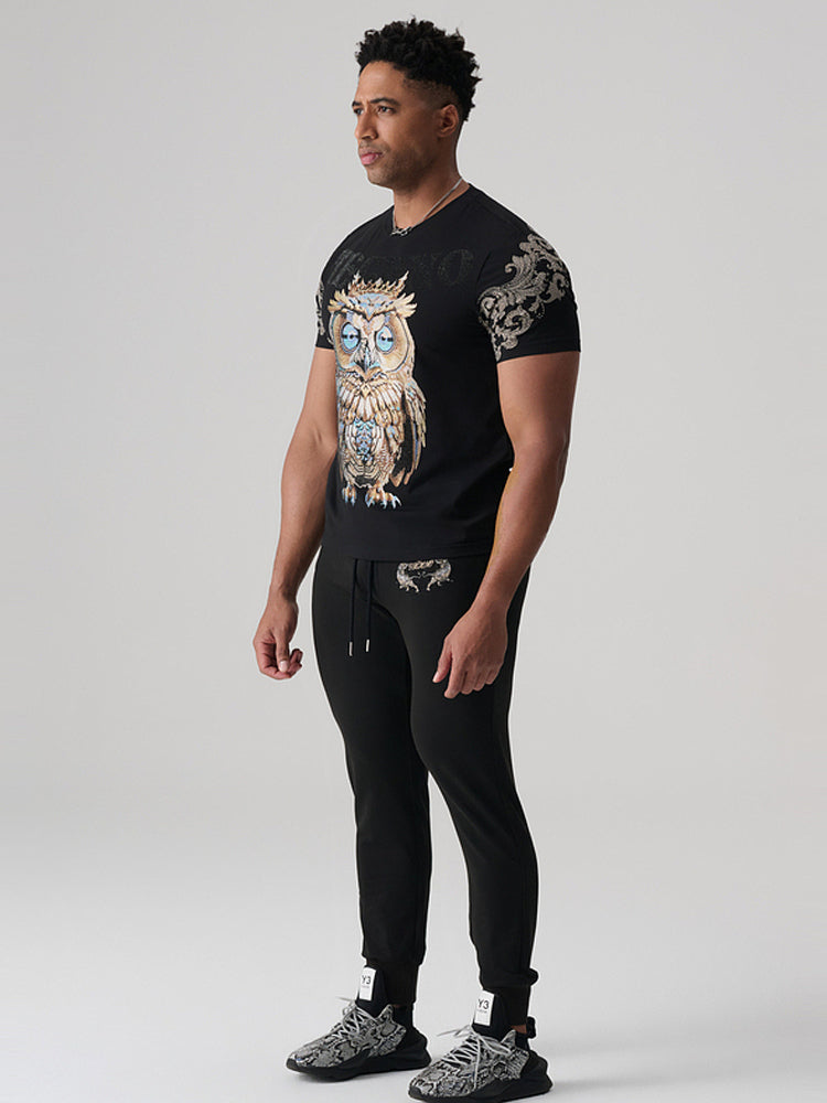 TCH Graphic Owl Rhinestone Black T-Shirt