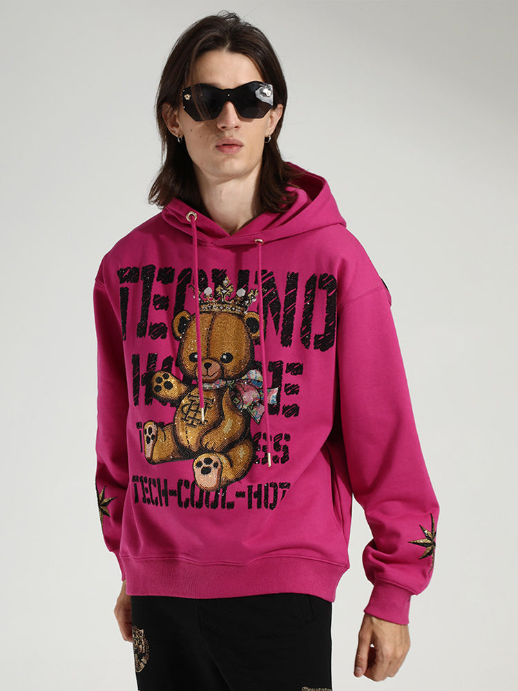 TCH Rhinestone Teddy Print Cotton Hoodie