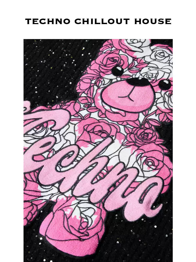 TCH Sequins-Embellished Flower Teddy Bear Sweatshirt