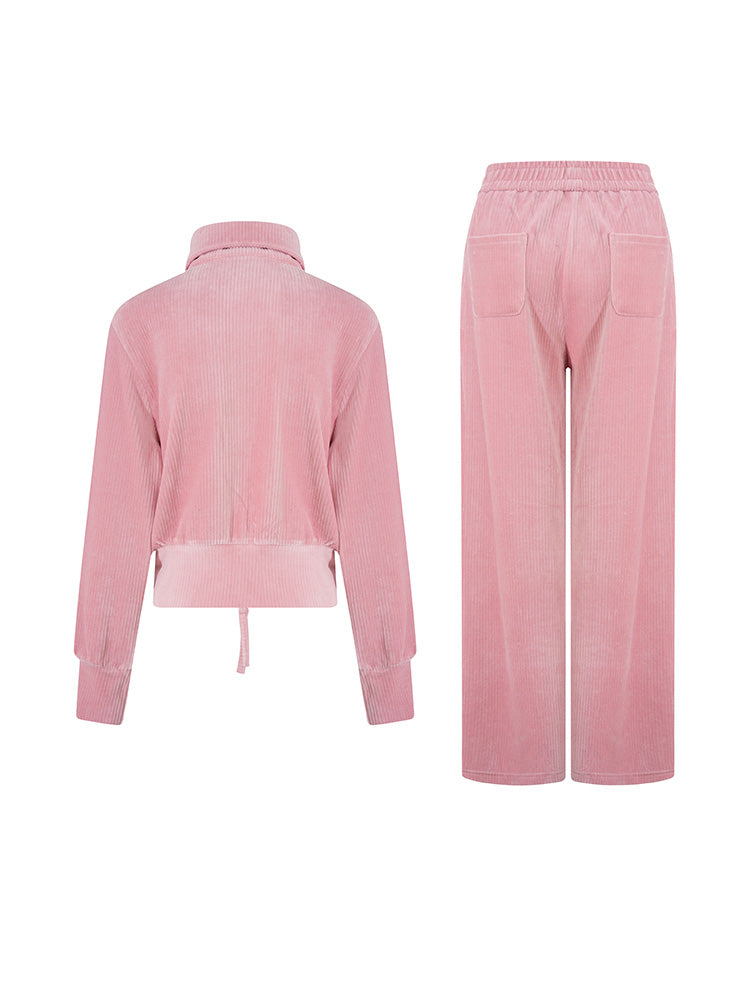 TCH Graphic Rhinestone Velvet 2 Piece Outfits Pink