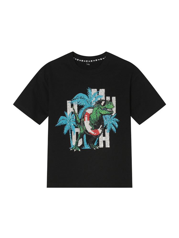 TCH Rhinestone Dinosaur Beach Cropped Tee Top