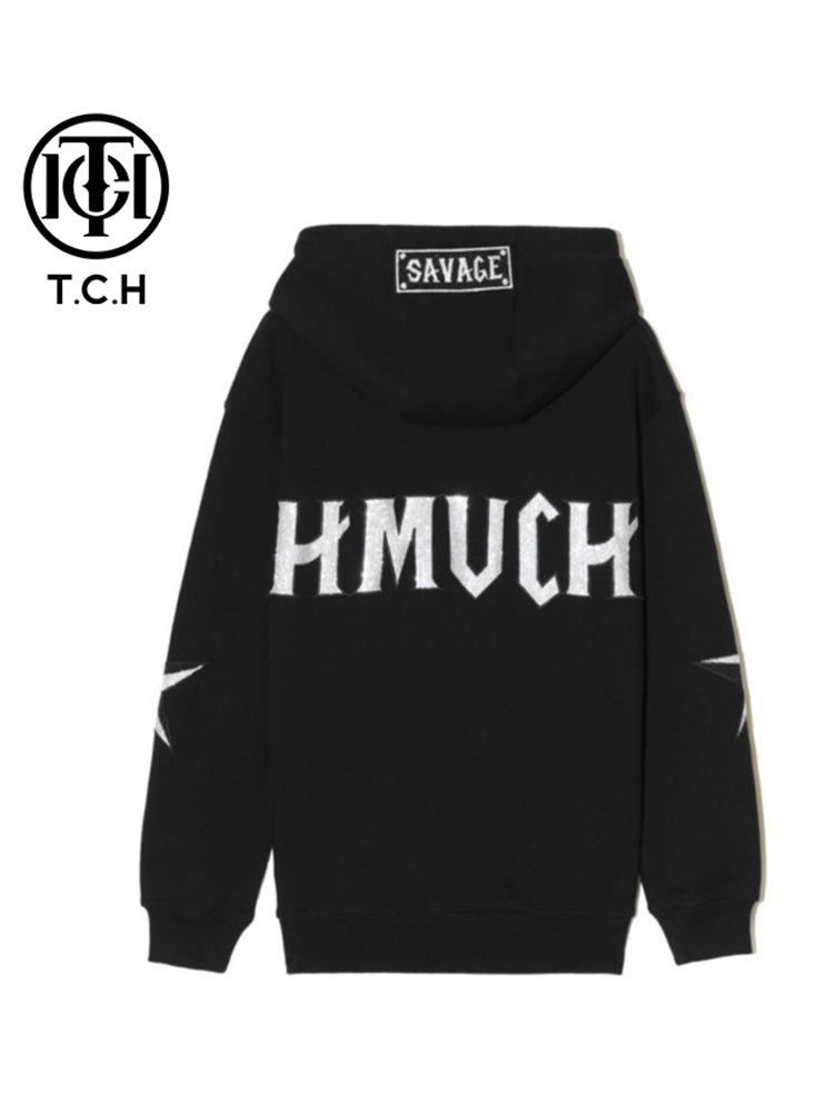 TCH Rhinestones Black Hoodie with Animal Head