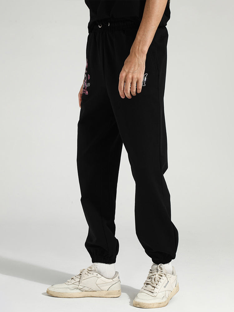 TCH Men's Rhinestone Bear Graphics Tapered Pants