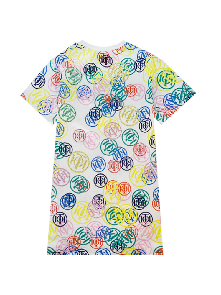 TCH Rhinestone Colorful  Logo Print T-shirt Dress