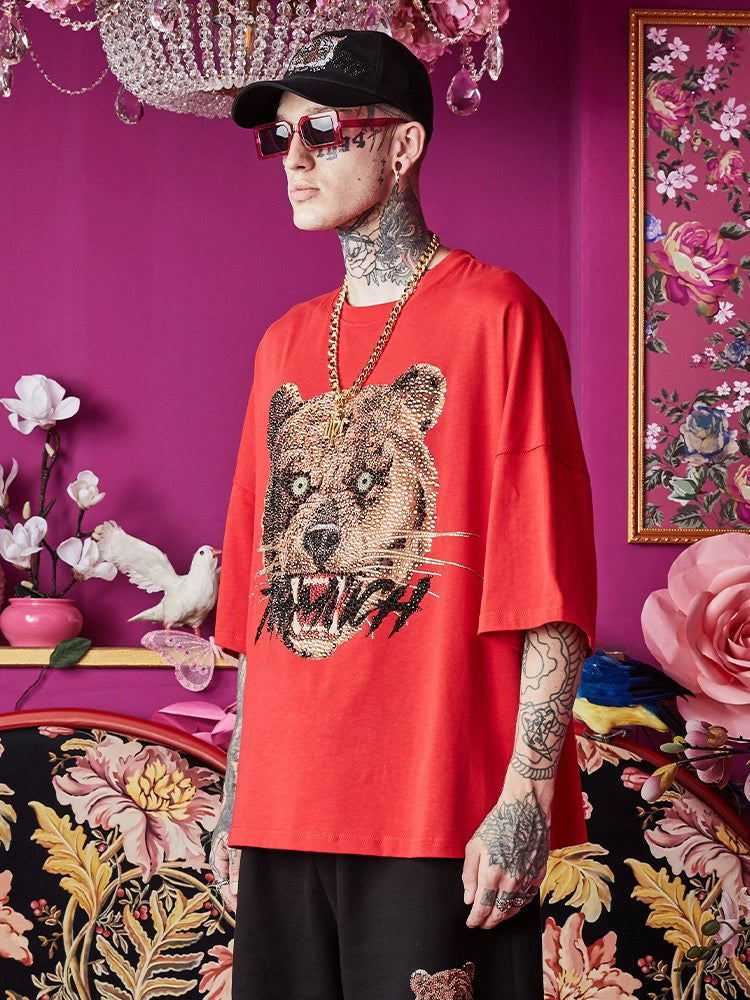 TCH Colorful Rhinestone Bear Short Sleeve T-Shirt