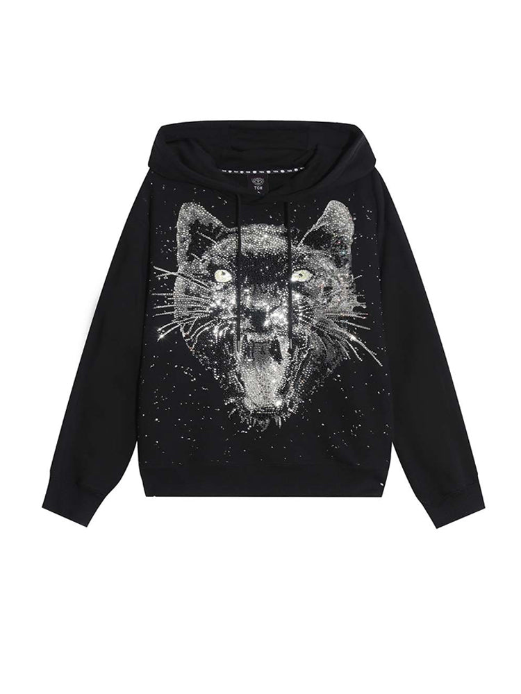 TCH Sparkle Cheetah Graphic Glitter Hoodie Top