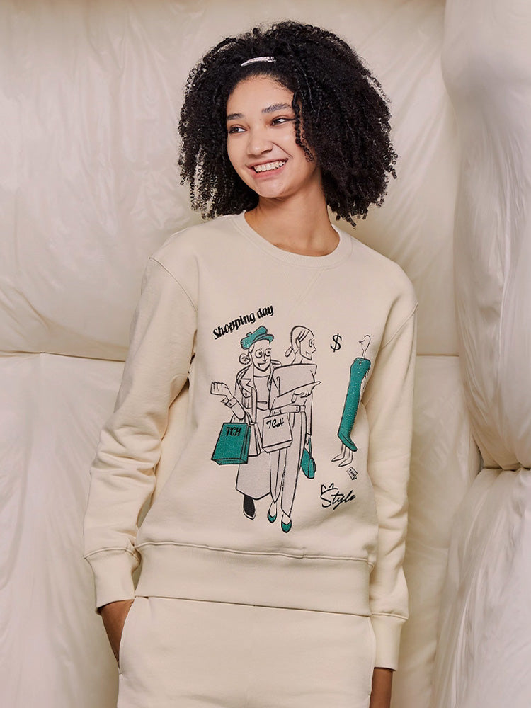 TCH Causal Rhinestone Graphic Long Sleeve Sweatshirt