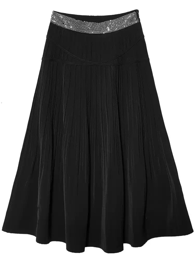 TCH Rhinestone Contrast Waistband Midi Skirt