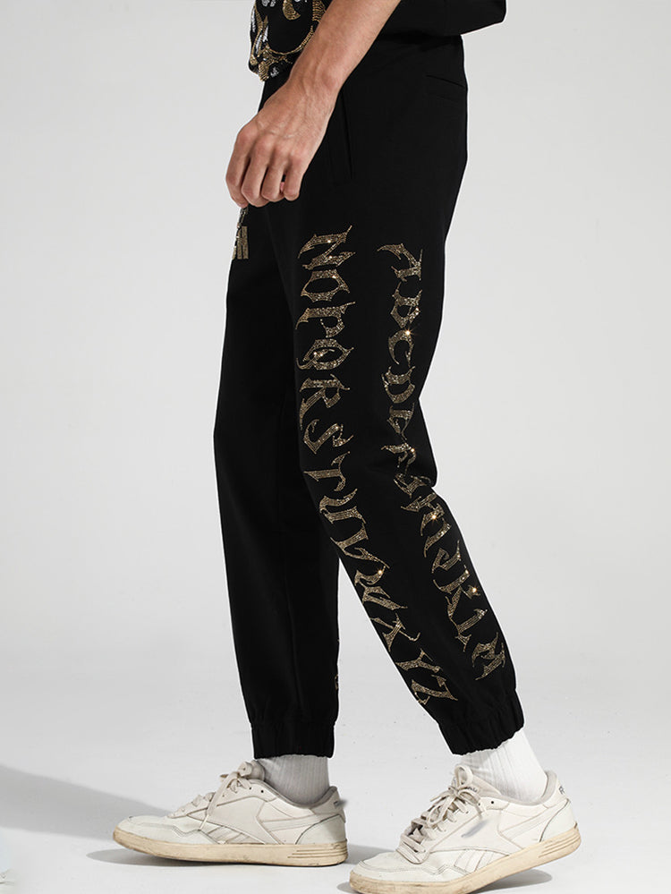 TCH Rhinestone Letter Casual Jogger Pants