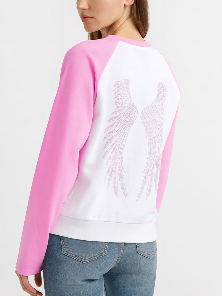 TCH Letter Rhinestone Patchwork Blouse with Angel Wings Style