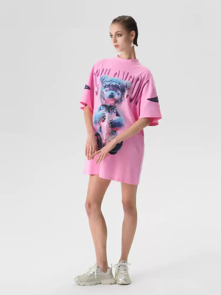 TCH Rhinestone Teddy Bear Oversized T-shirt with Wings Desgin