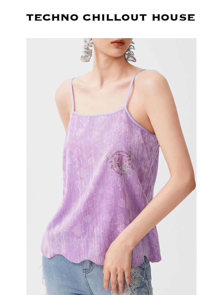 TCH Jacquard Velvet Sparkly Strap Cami Top In Purple