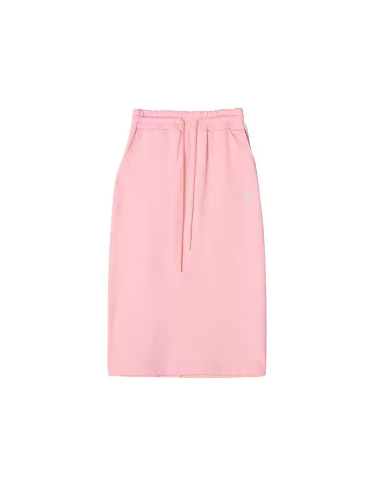 TCH Pink Drawstring Split Tweed Pencil Midi Skirt