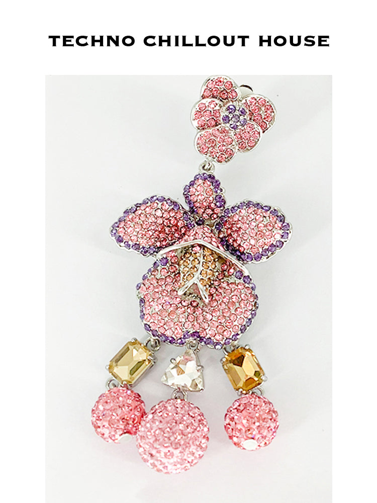 TCH Rhinestone Pink Drop Design Earrings