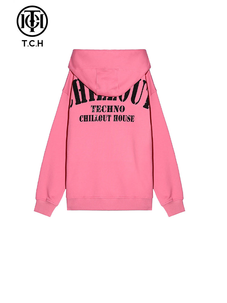 TCH Bear Rhinestone Long Sleeve Pink Hoodie