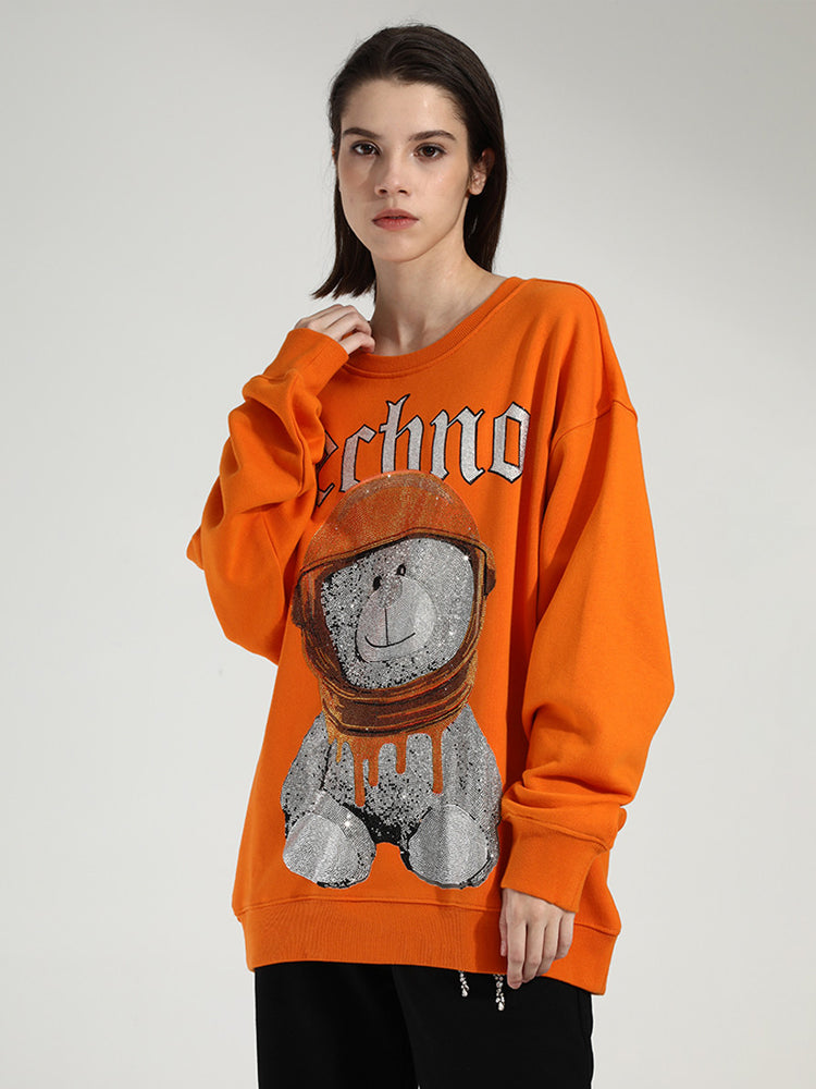 TCH Women's Teddy Bear Rhinestone Oversized Sweatshirt