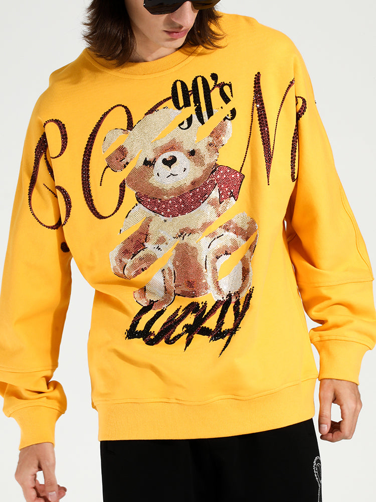 TCH Coated Bear Letters Rhinestone Long Sleeve Sweatshirt
