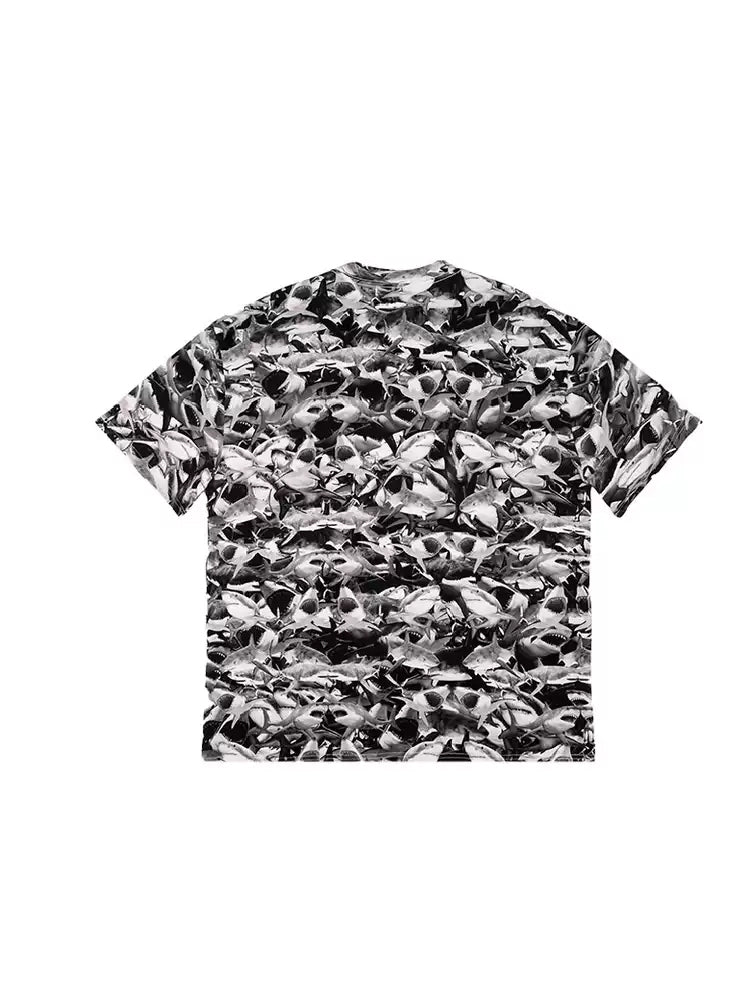 TCH Allover Rhinestone Shark Hawaiian T-Shirt
