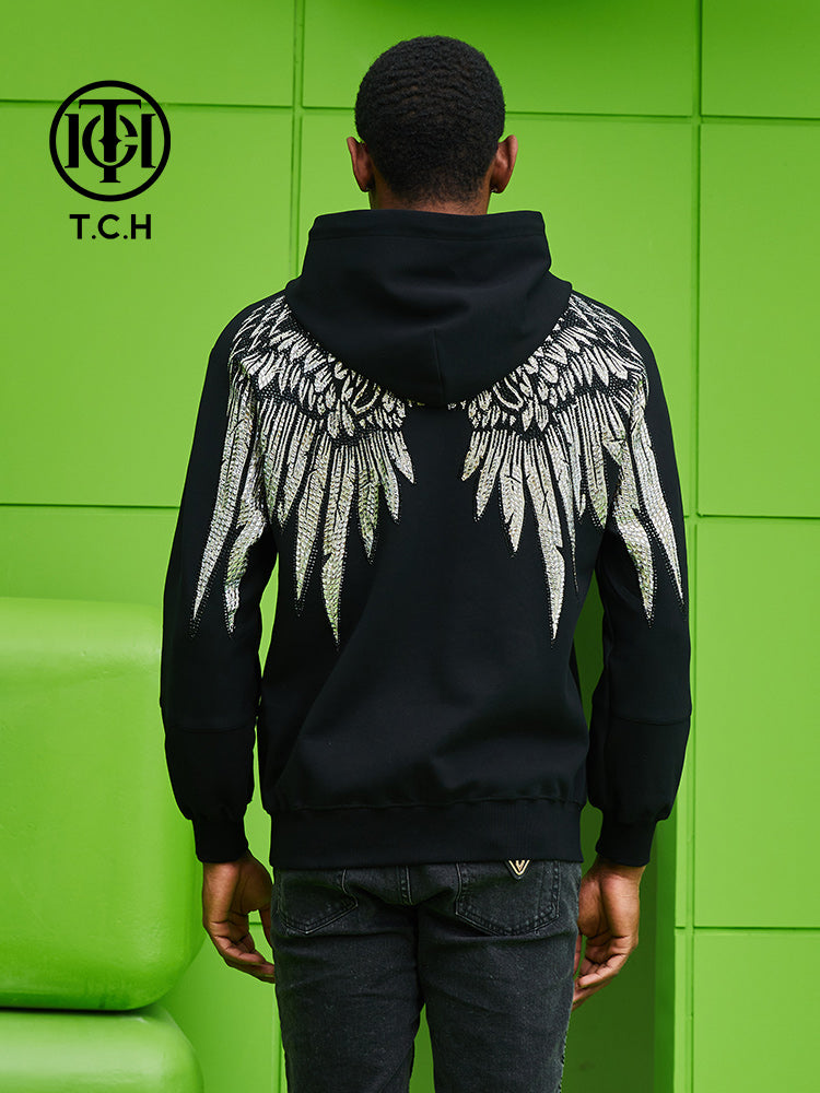 TCH Rhineston Wings Pullover Black Hoodie