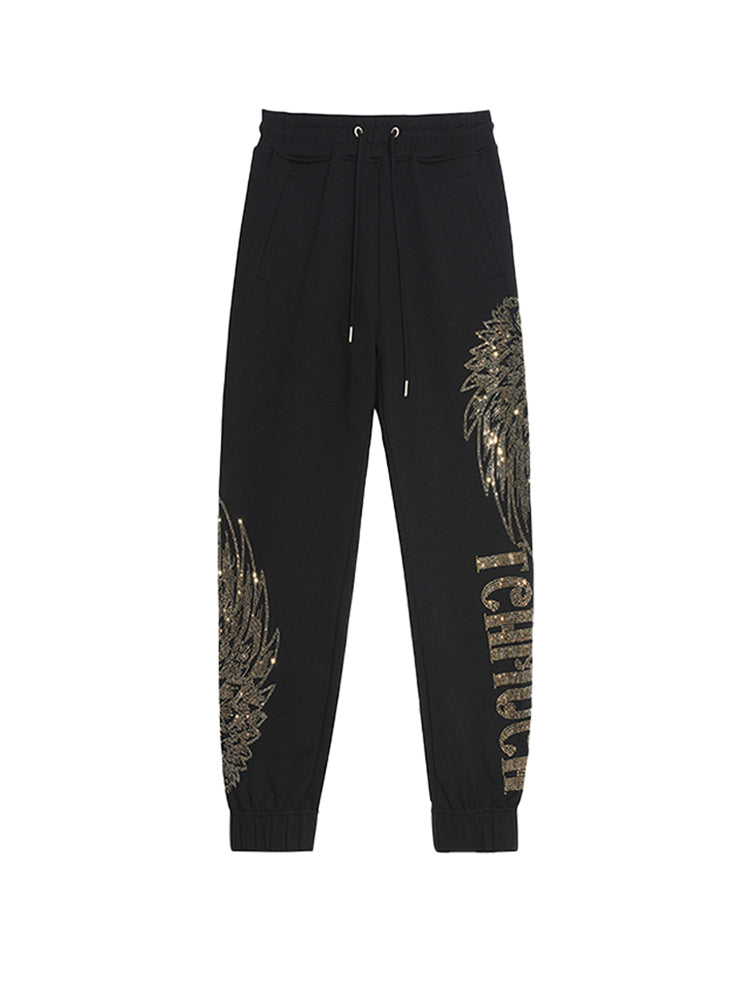 TCH Rhinestone Angle Wings Elastic Waist Joggers
