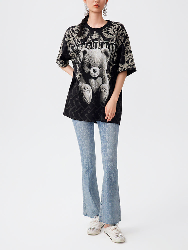 TCH Teddy Bears Rhinestone Allover Print Oversized T-Shirt