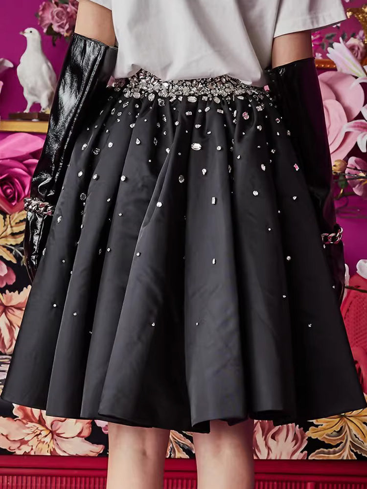 TCH Crystal-Embellished Shiny Pleated Short Skirt