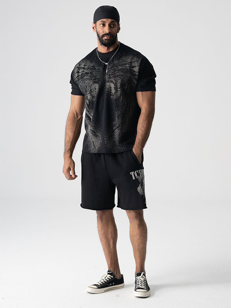 TCH Cotton Rhinestone Tiger Print Jogging Shorts