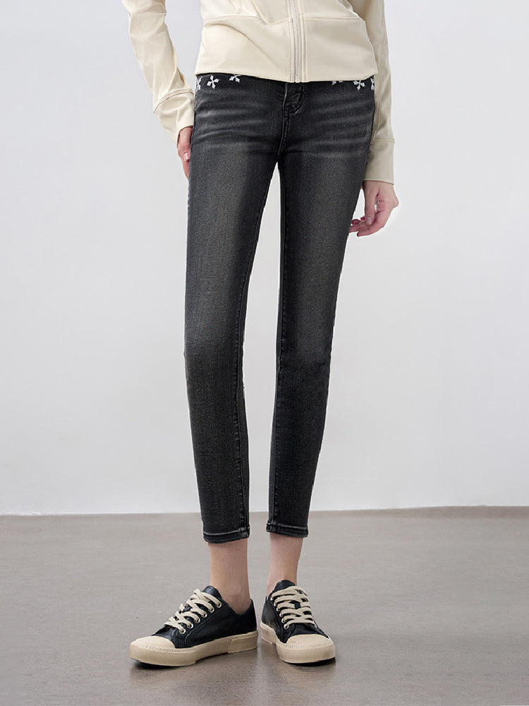 TCH High Waist Rhinestone Slim Fit Denim Jean