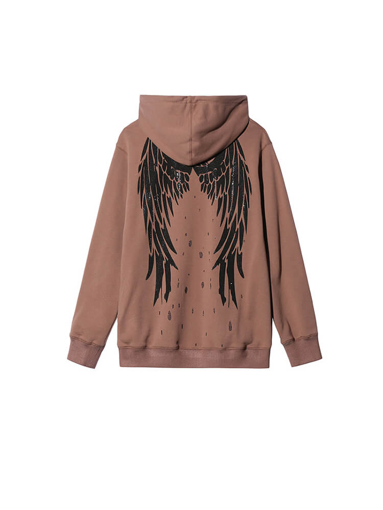 TCH Graphic Rhinestone Coffee Hoodie with Angel Wings