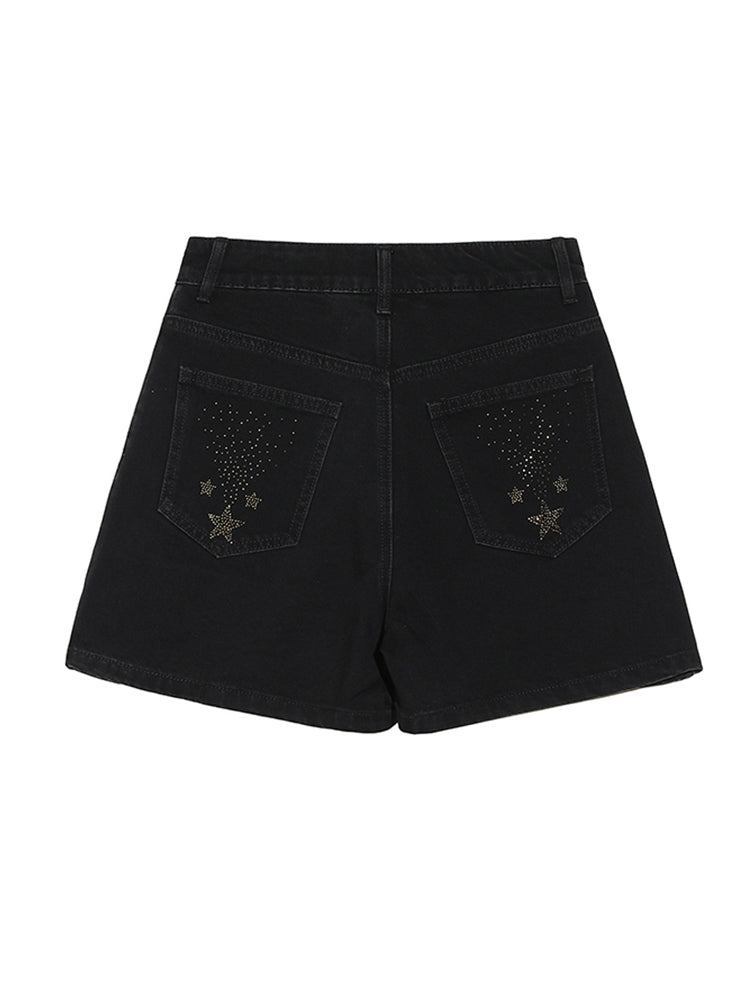 TCH Rhinestone Star Print Denim Mini Shorts