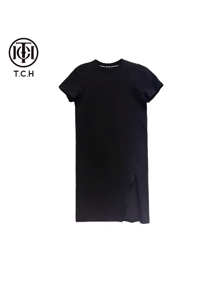TCH Crystal-Embroidered Split Slim Midi Dress
