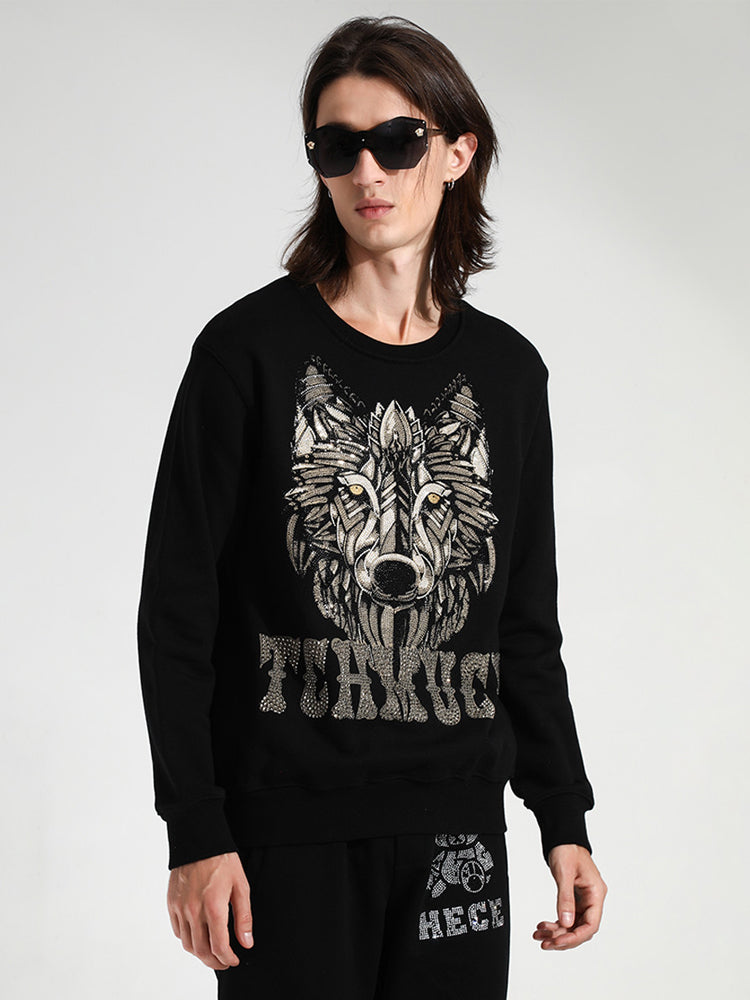 TCH Rhinestones Casual Wolf Letter Unisex Sweatshirt