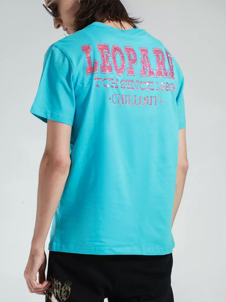 TCH Letter Cheetah Rhinestone Short Sleeve T-shirt