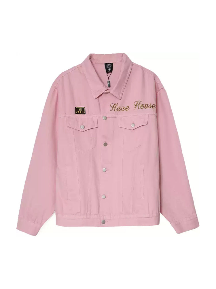 TCH Retro Rhinestone Tiger Embroidered Denim Jacket