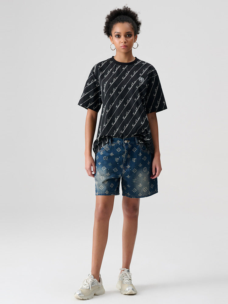 TCH Crystal Logo Embellished T Shirt in Black