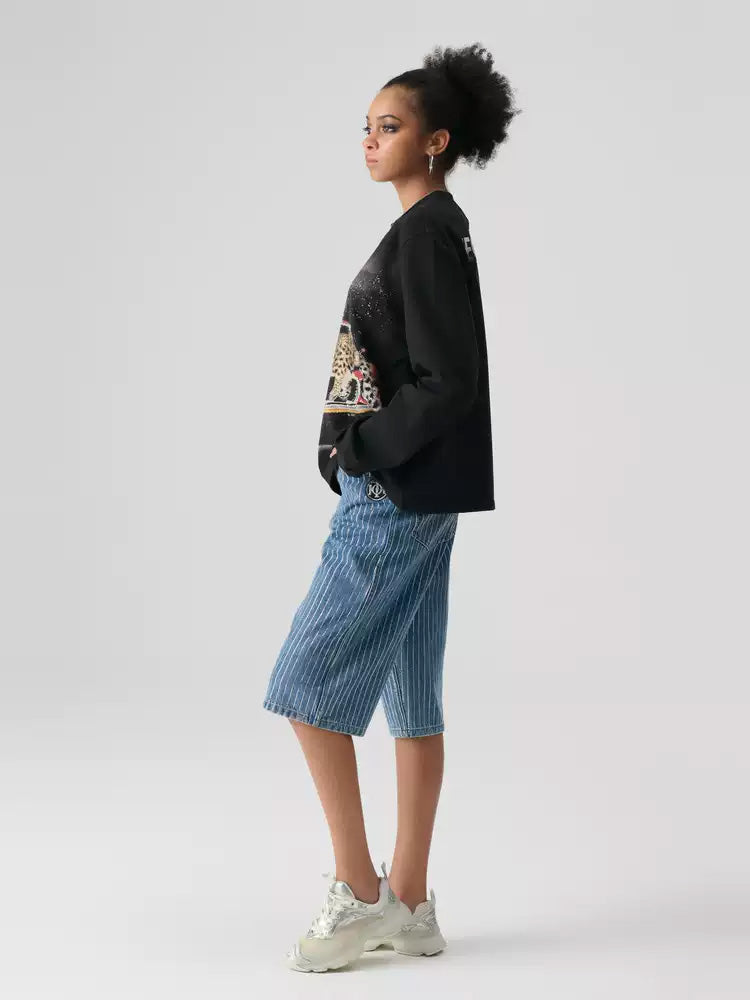 TCH Crystal Embroidered Stripe Short In Denim