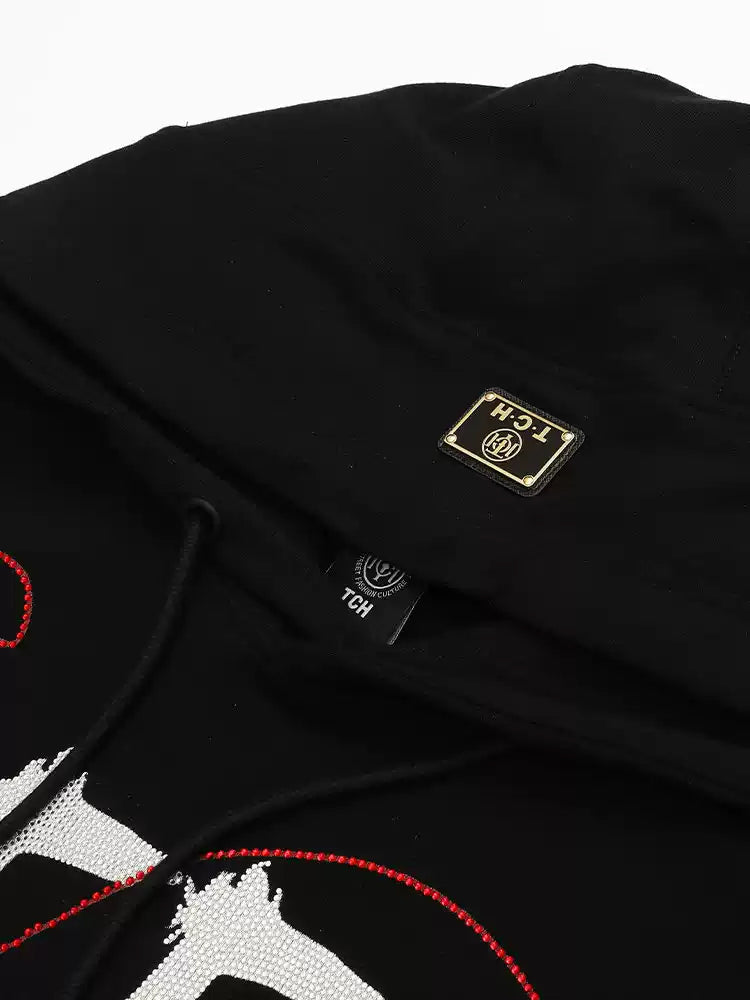 TCH Graffiti Rhinestone Print Oversized Black Hoodie