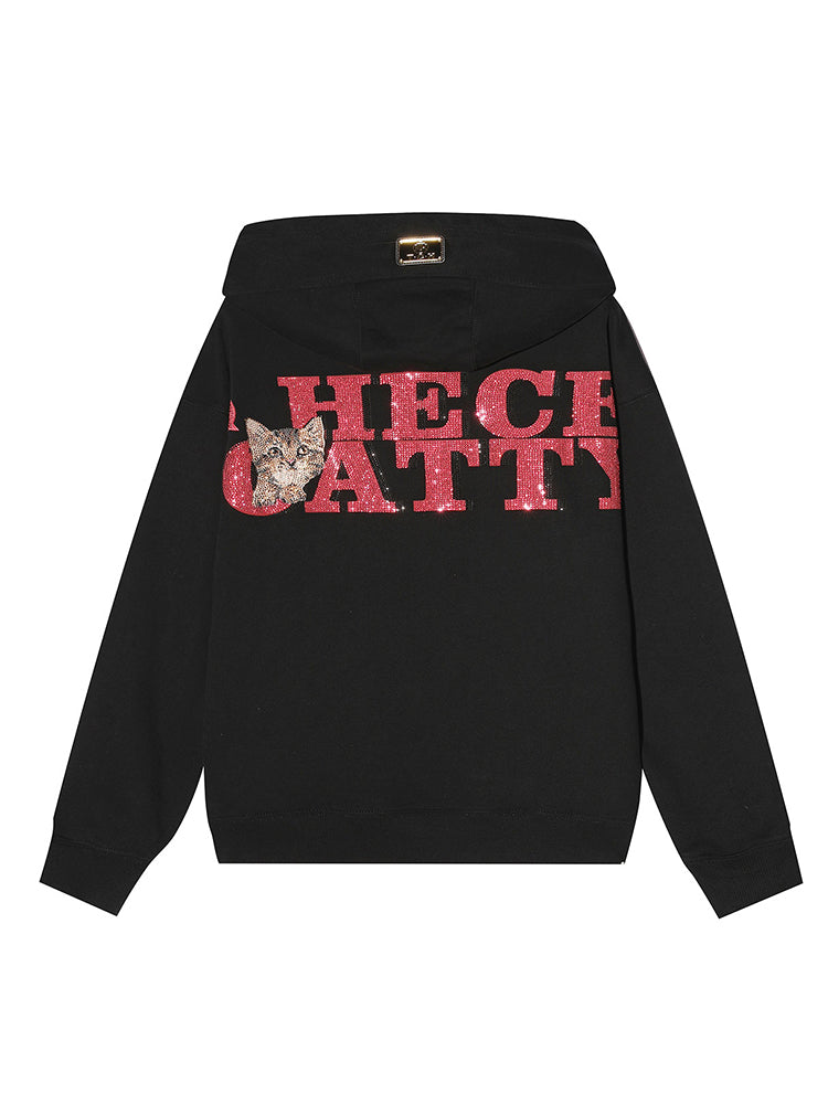 TCH Graphics Cat Rhinestone Pullover Hoodies