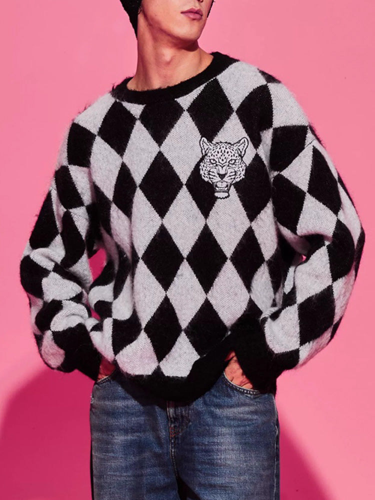 TCH Rhinestone Multi Alpaca-Wool Diamond Sweater