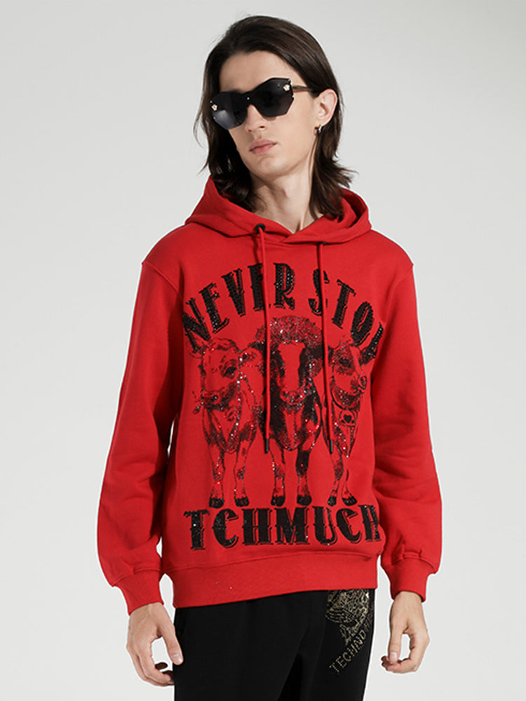 TCH Men's Graphics Rhinestone Red Hoodie