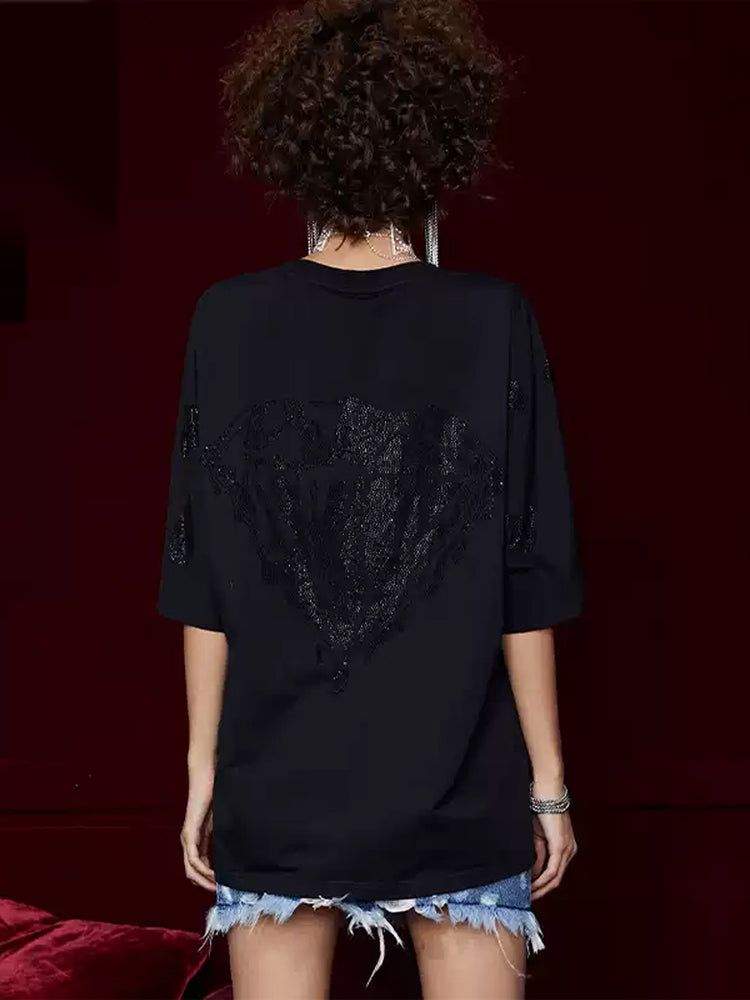 TCH Cute Cow Rhinestone Oversized T-Shirt